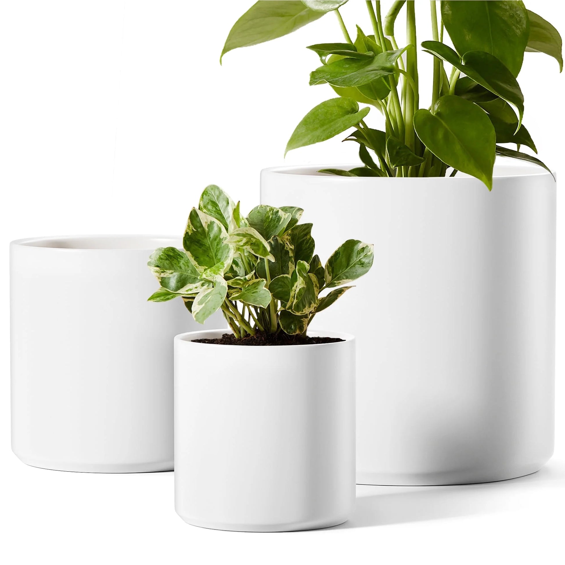 Set of 3 White Plant Pots with Drainage Holes & Plugs