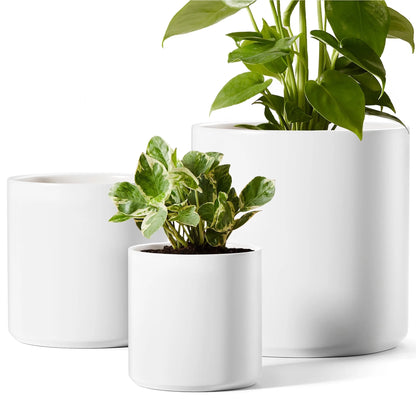 Set of 3 White Plant Pots with Drainage Holes & Plugs