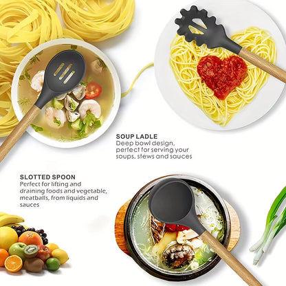 12-Piece Silicone & Wooden Kitchen Utensil Set