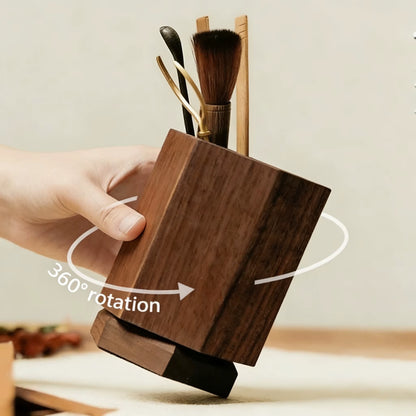 Black Walnut Rotating Storage Organizer