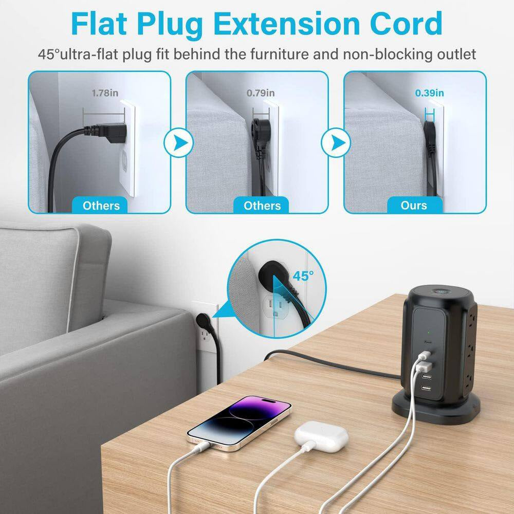 9-Outlet Power Strip Tower Surge Protector Extension Cord
