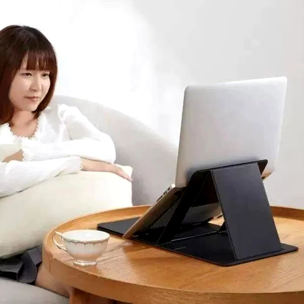 Foldable Fake Leather Wood Laptop Stand