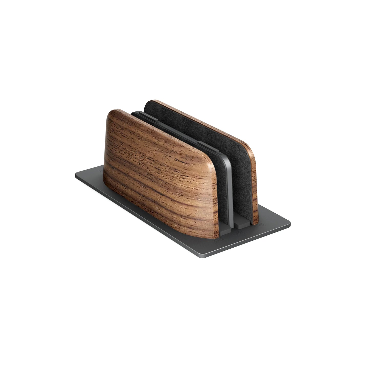 Dual-Slot Walnut Vertical Laptop Stand