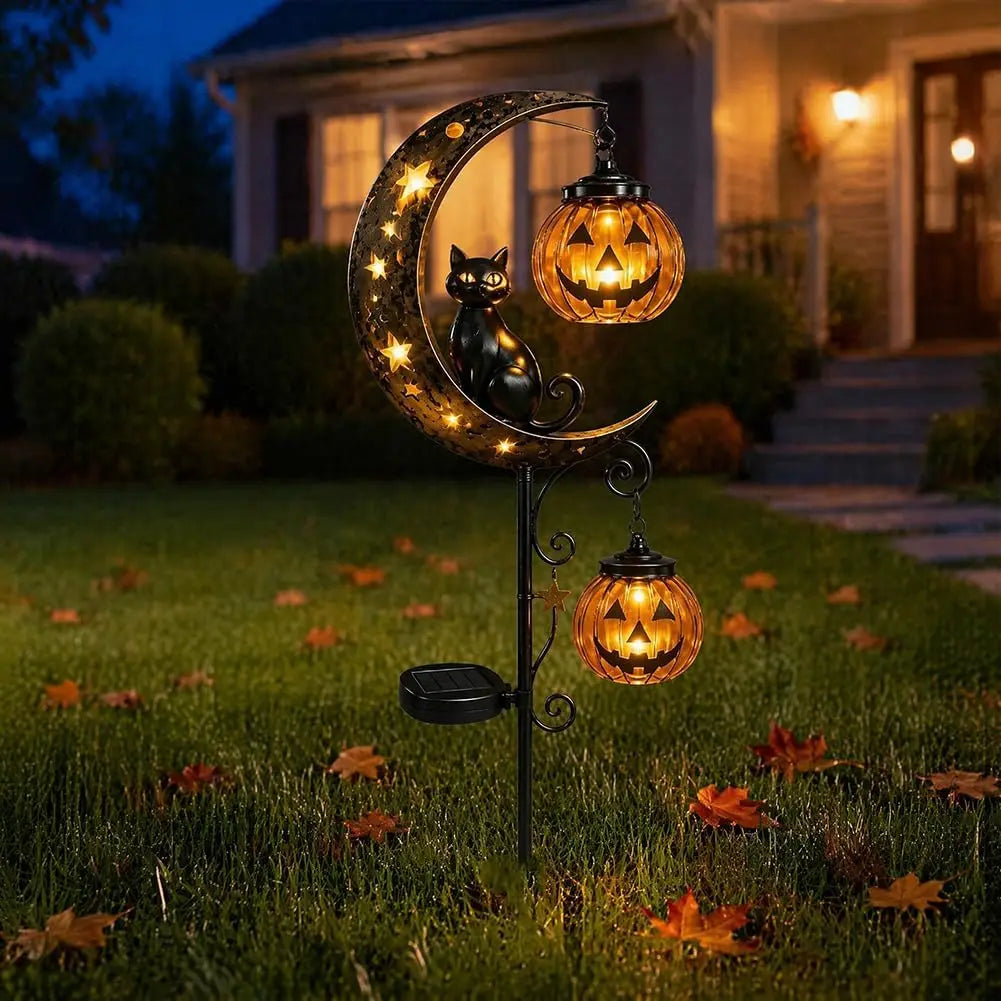 Solar Halloween Black Cat & Pumpkin Garden Stake Light