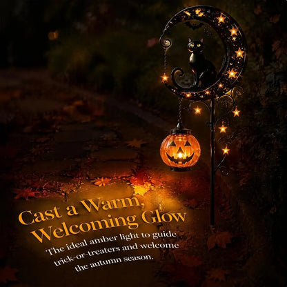 Solar Halloween Black Cat & Pumpkin Garden Stake Light