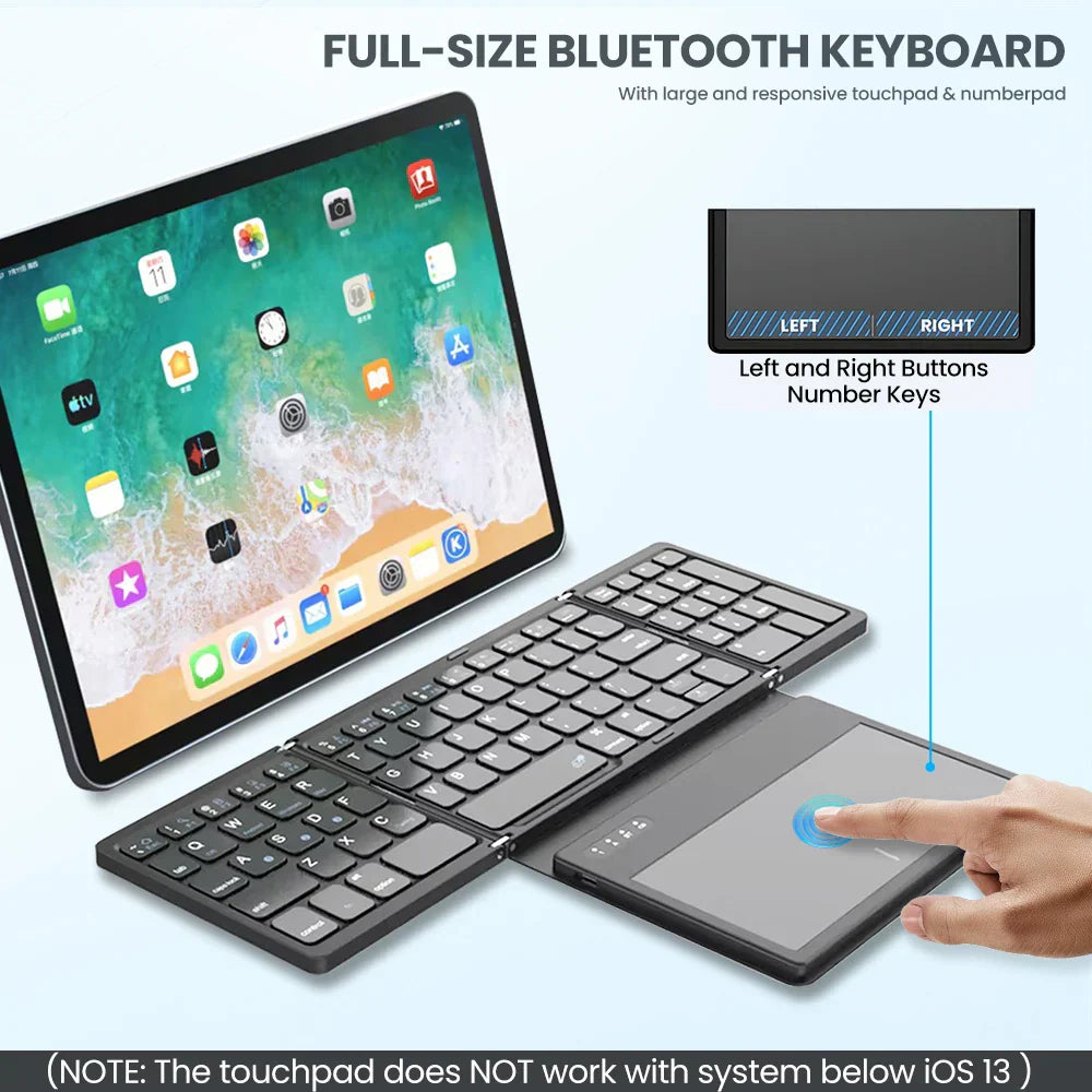 Portable Quadruple-Folding Bluetooth Keyboard with Touchpad