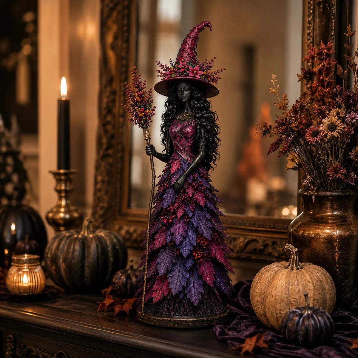Leaf Witch Halloween Figurine