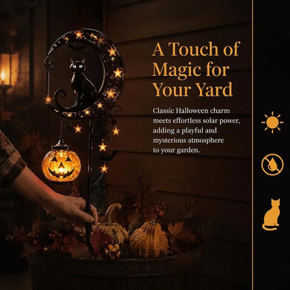 Solar Halloween Black Cat & Pumpkin Garden Stake Light
