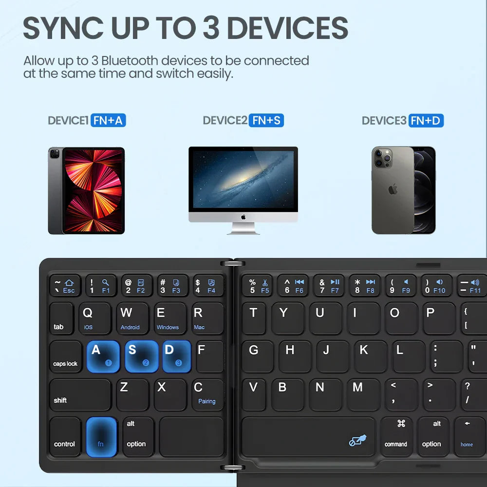 Portable Quadruple-Folding Bluetooth Keyboard with Touchpad