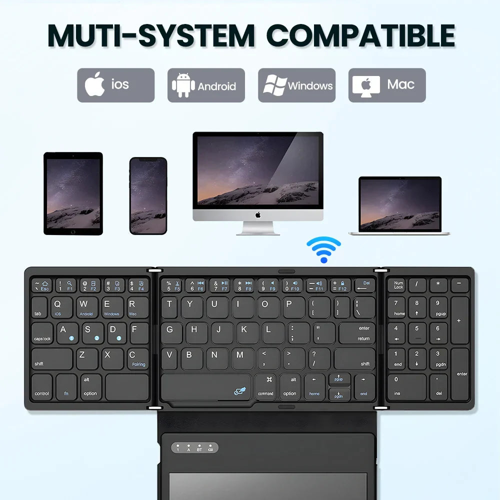 Portable Quadruple-Folding Bluetooth Keyboard with Touchpad