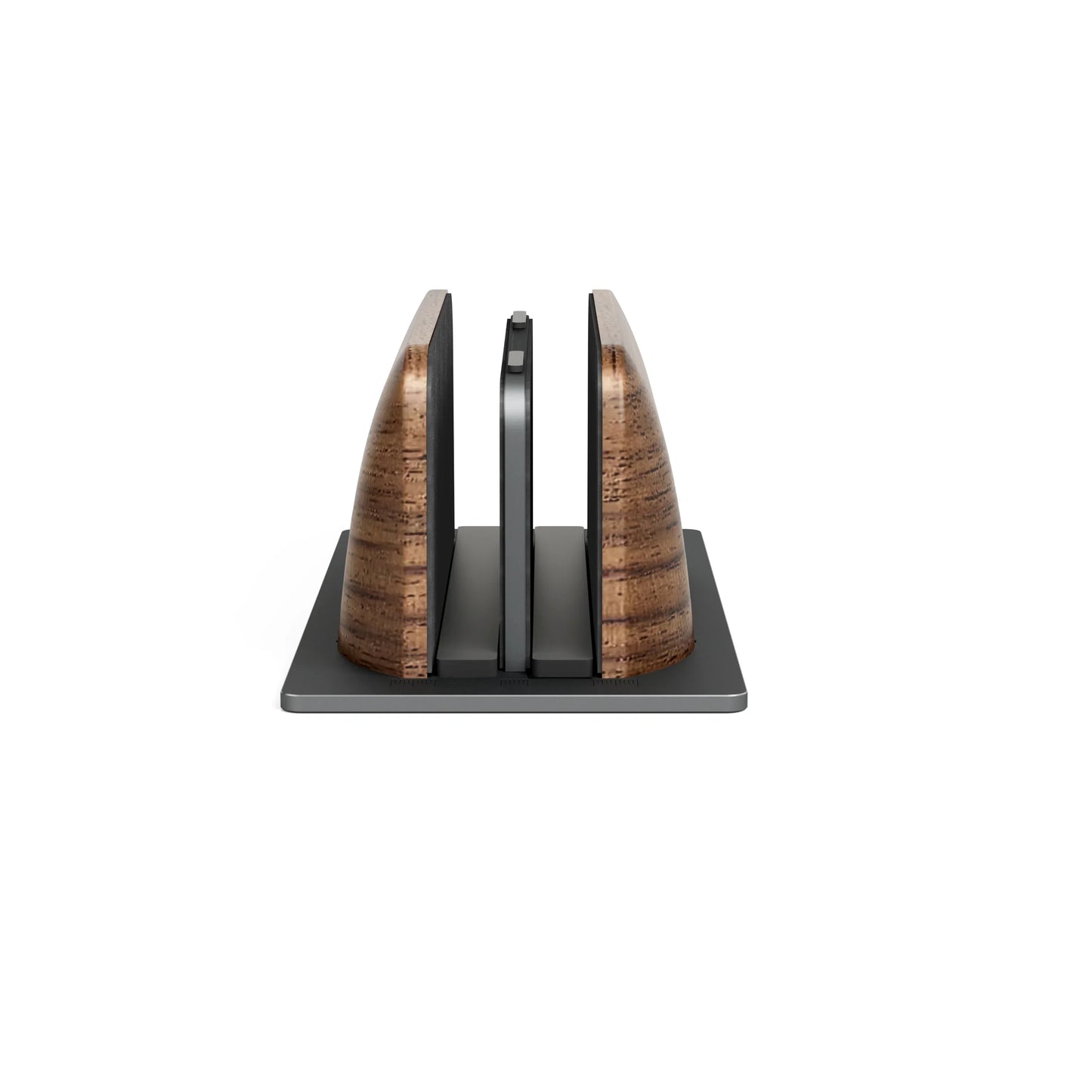 Dual-Slot Walnut Vertical Laptop Stand