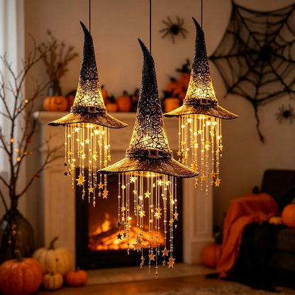 Lighted Witch Hat Hanging Halloween Ornament