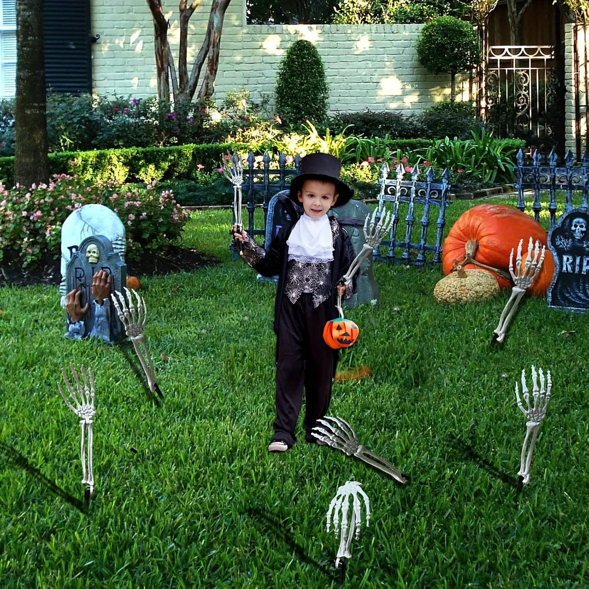Halloween Skeleton Skull and Hand Garden Stakes