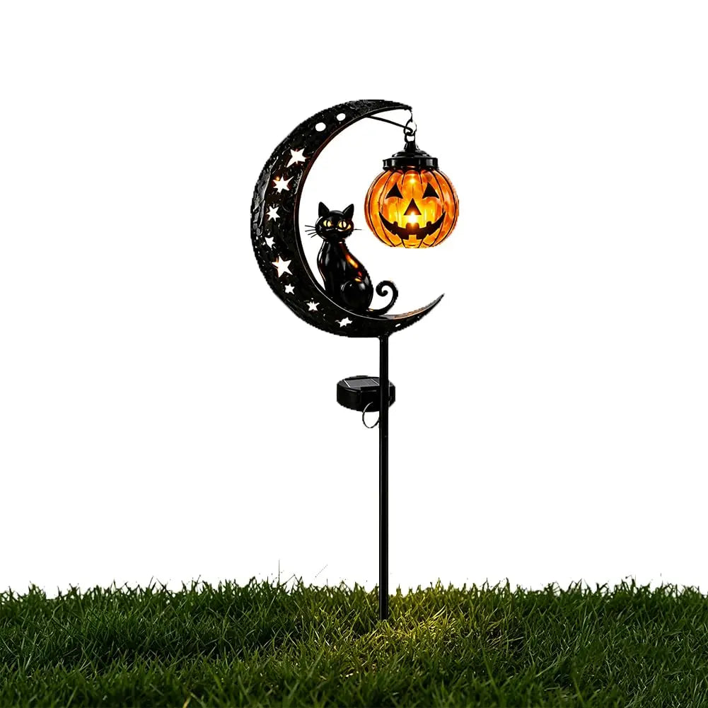 Solar Halloween Black Cat & Pumpkin Garden Stake Light