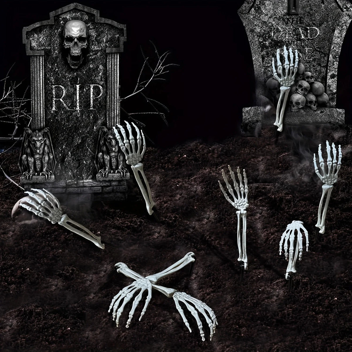Halloween Skeleton Skull and Hand Garden Stakes