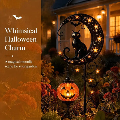 Solar Halloween Black Cat & Pumpkin Garden Stake Light