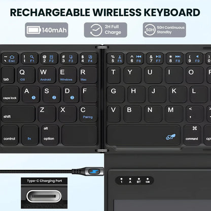 Portable Quadruple-Folding Bluetooth Keyboard with Touchpad