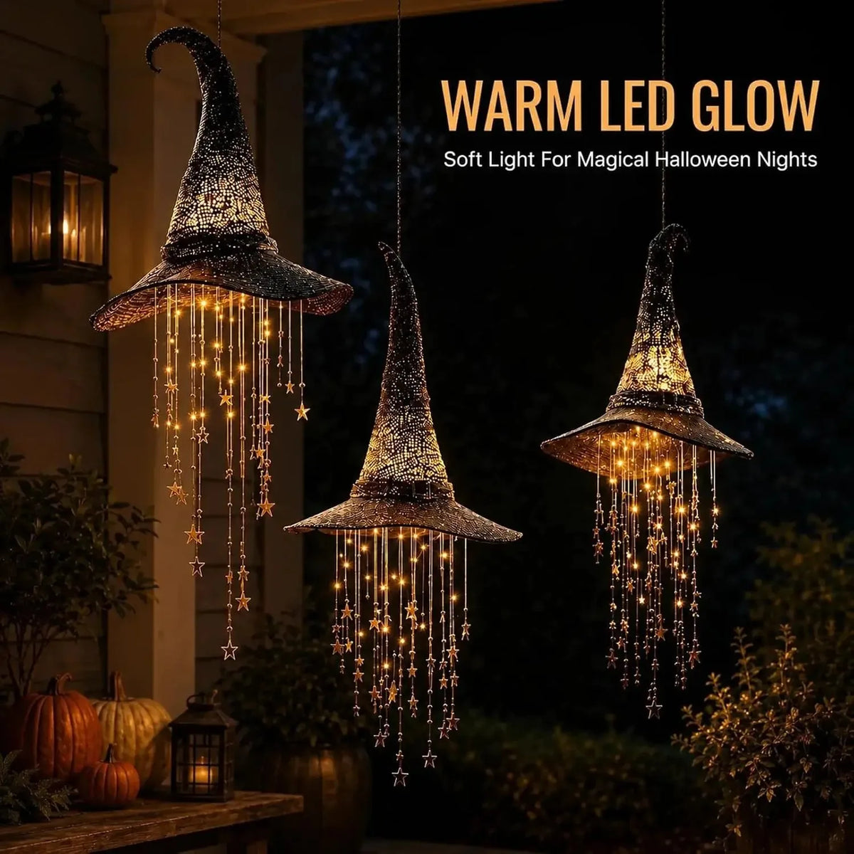 Lighted Witch Hat Hanging Halloween Ornament