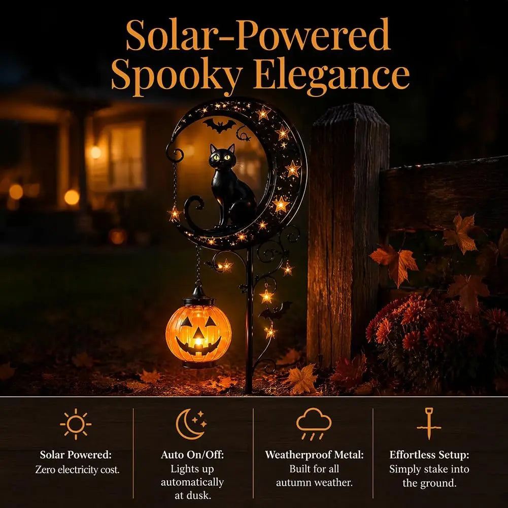 Solar Halloween Black Cat & Pumpkin Garden Stake Light