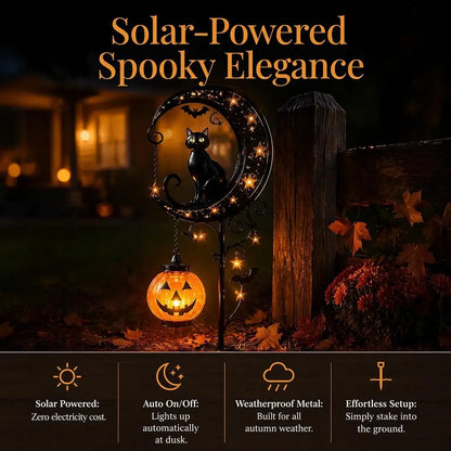 Solar Halloween Black Cat & Pumpkin Garden Stake Light