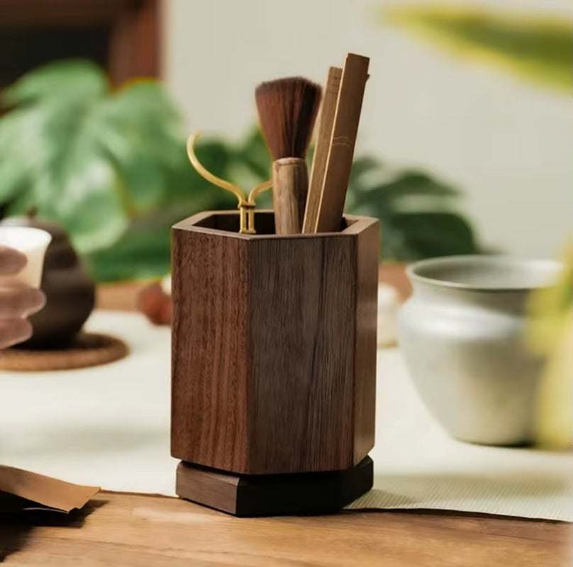 Black Walnut Rotating Storage Organizer