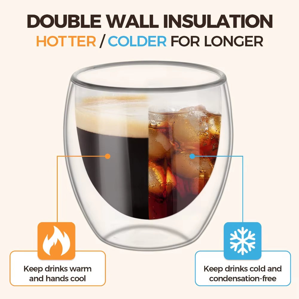 Double-Wall Insulated Clear Glass Espresso Cups
