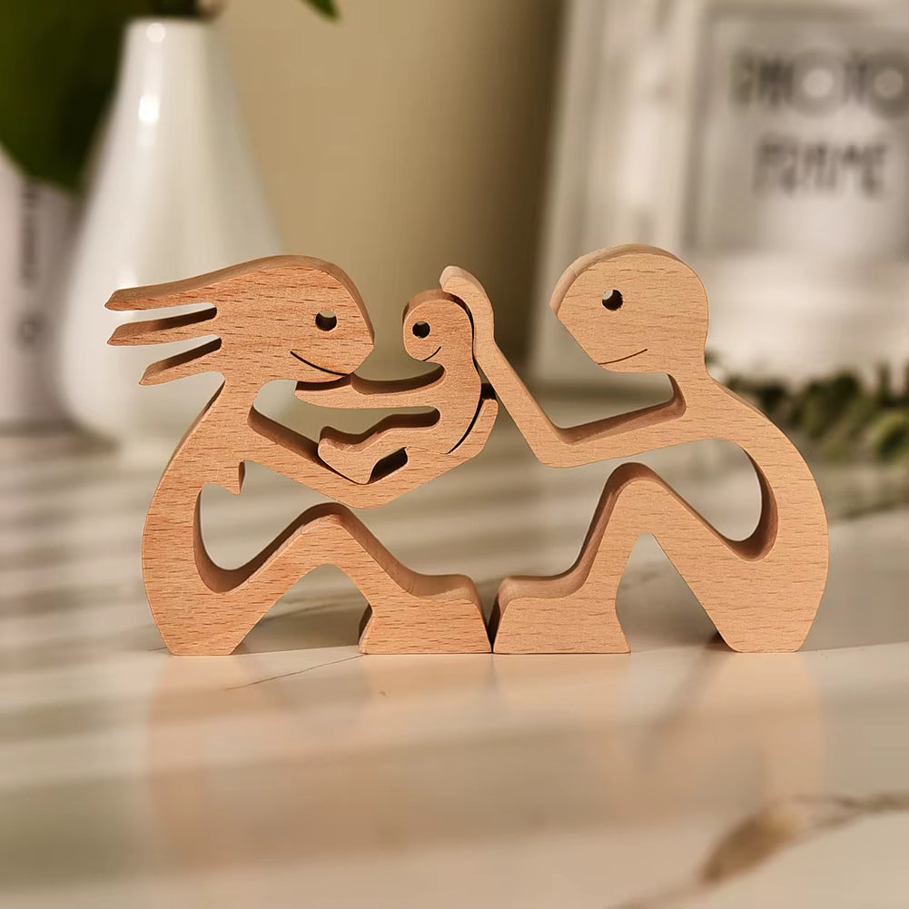Wooden Couple Figurine Table Ornament 