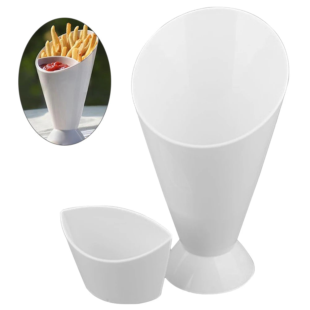 Fries & Sauce Holder – Snack Cone Stand with Dip Cups
