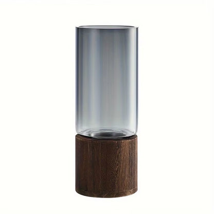 Elegant Glass Vase with Wooden Base