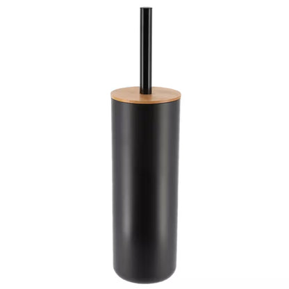 Black Toilet Brush & Holder Set with Bamboo Top
