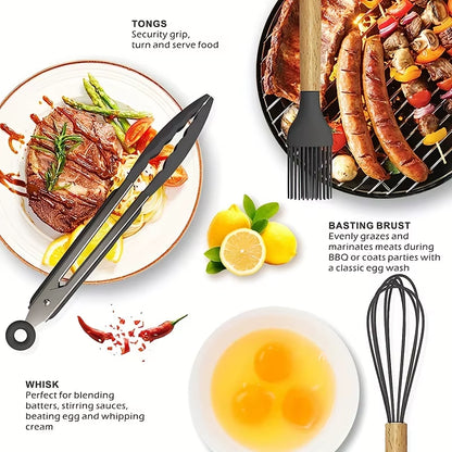 12-Piece Silicone & Wooden Kitchen Utensil Set