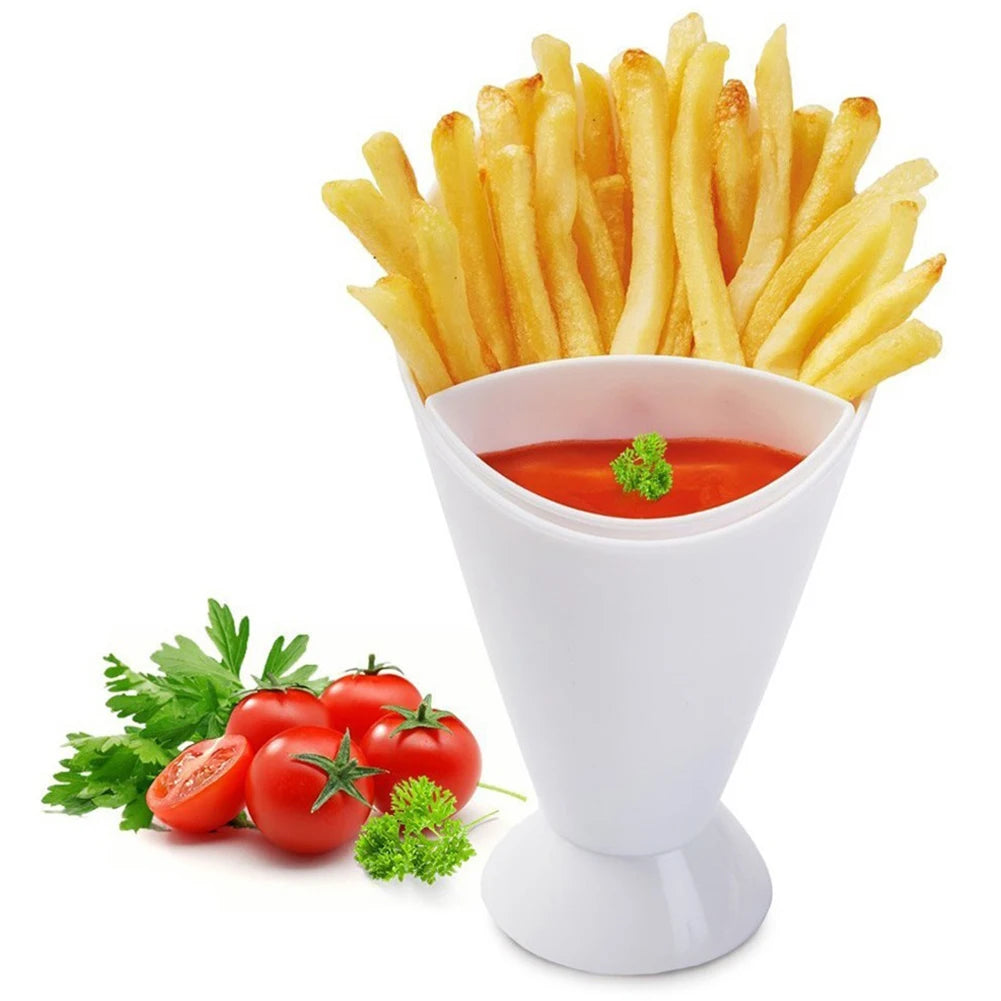 Fries & Sauce Holder – Snack Cone Stand with Dip Cups