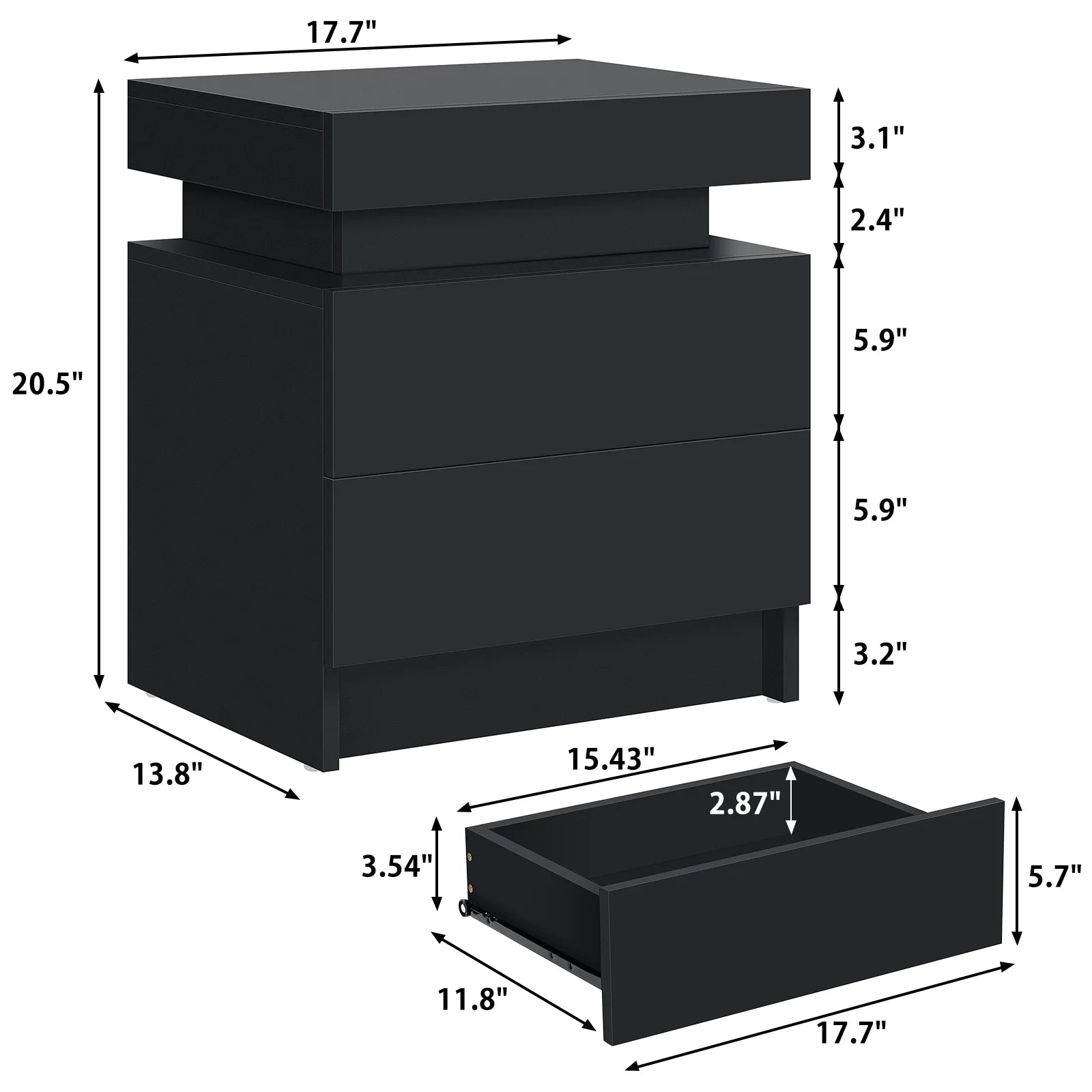 LED Black Modern Nightstands