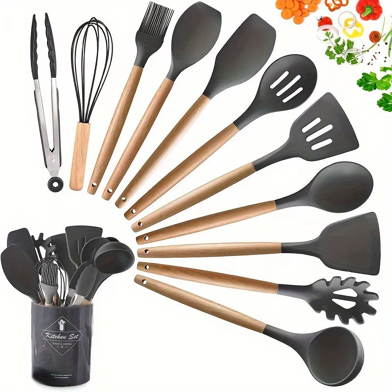 12-Piece Silicone & Wooden Kitchen Utensil Set