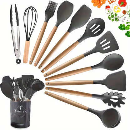 12-Piece Silicone & Wooden Kitchen Utensil Set