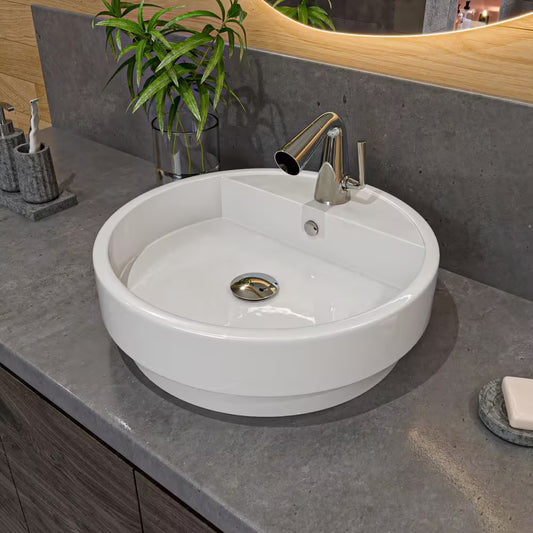 Drop-In Bathroom Sink – White Ceramic Countertop Basin