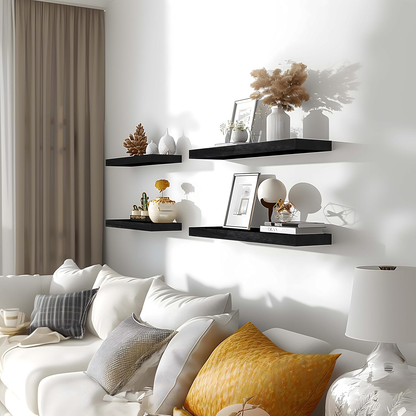 Black Wood Floating Wall Shelves (Set of 6)