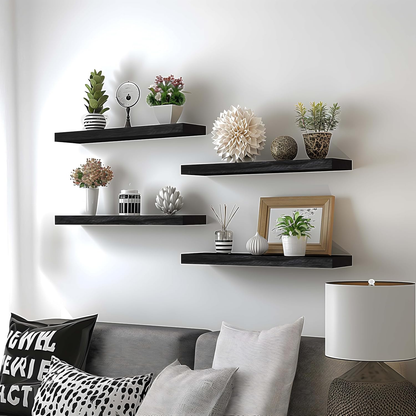 Black Wood Floating Wall Shelves (Set of 6)