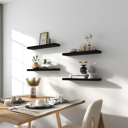 Black Wood Floating Wall Shelves (Set of 6)